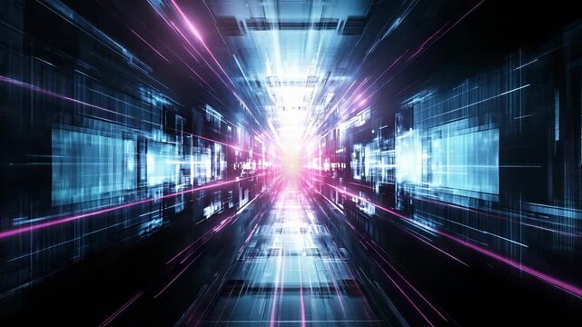 Abstract technological tunnel with light in end, futuristic technology concept