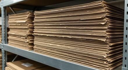 Fototapeta premium Stacks of cardboard sheets are stored on metal shelves