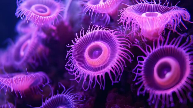 Captivating Close-Up of Zoanthid Coral Colony with Vibrant Purple Coloration