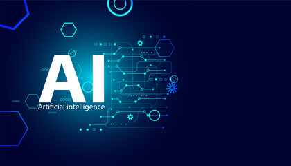 Abstract representation of artificial intelligence with digital elements, glowing patterns, and blue tones, symbolizing innovation and technology advancements.