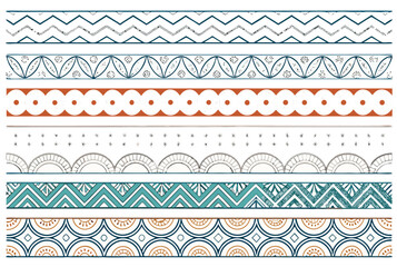 Hand-Drawn Ethnic Watercolor Borders: Boho Tribal Geometric Pattern Set

