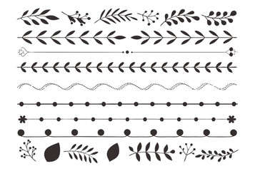 Hand-Drawn Botanical Divider & Element Set: Minimalist Laurel, Leaf & Vine Graphics for Weddings

