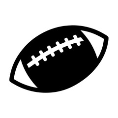 Simplified black and white image of an American football with white stripes