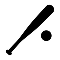 Minimalist image depicting a baseball bat and ball in solid black color