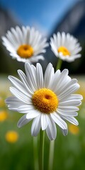 Obraz premium Close-up of vibrant daisies in a sunny meadow