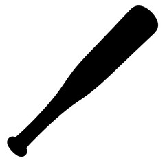 A simple graphic representation of a black baseball bat on white background