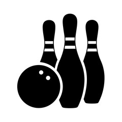 Black and white bowling pins and bowling ball, spare or strike time