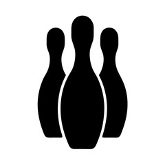 Three bowling pins standing in classic formation ready for a strike