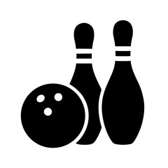 Silhouette image depicting a bowling ball and two bowling pins ready for action