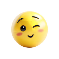 Fototapeta premium A yellow emoji with a winking eye and a smile on a black background expressing a playful mood