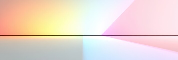 Pastel-toned, softly lit interior space with a horizontal dividing line