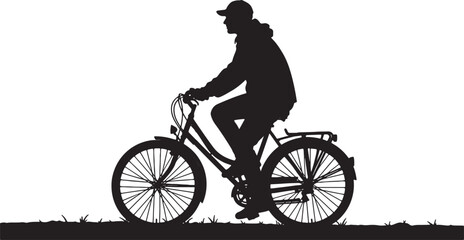 Obraz premium Silhouette of a person riding a bicycle on grass cycling, bicycle, cycling, silhouette, person, riding, grass, outdoor, activity, sport, transportation, leisure, travel, movement, black and white, iso