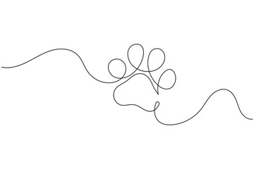 Continuous line drawing of a dog paw print isolated on white background for pet lover design