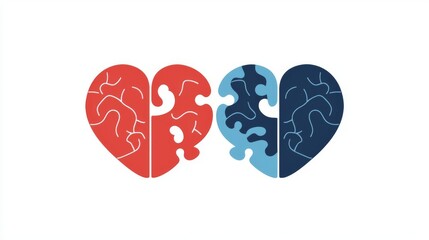 Creative representation of love and connection using puzzle hearts in red and blue colors.