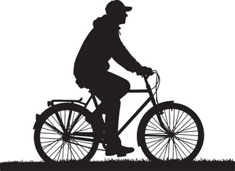 Fototapeta premium Silhouette of man riding bicycle on grass cycling, bicycle, cycling, man, silhouette, riding, bike, grass, outdoor, sport, recreation, transportation, activity, healthy lifestyle, movement, travel, fr
