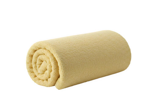 Rolled Up Soft Yellow Towel Clean and Fresh Texture Spa and Wellness Concept isolated on white or transparent background. PNG
