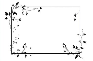 Rectangular frame adorned with stylized, black vine and leaf design
