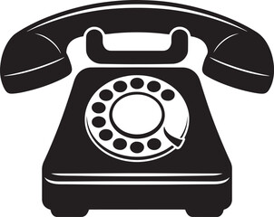 Black silhouette of a vintage rotary dial telephone with handset rotary phone retro