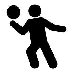 Black silhouette of a person throwing or holding a round ball