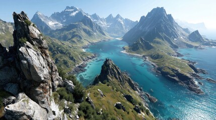 Naklejka premium Breathtaking Fjord Landscape with Dramatic Cliffs and Turquoise Waters