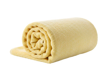 Rolled Up Soft Yellow Towel Clean and Fresh Texture Spa and Wellness Concept isolated on white or transparent background. PNG