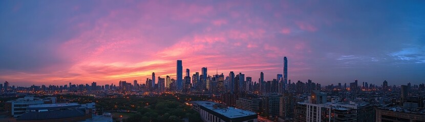 City skyline at vibrant sunset