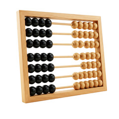 Wooden abacus with black and beige beads for mathematical calculation isolated on transparent background