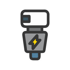 Illustration of a camera flash accessory on black background
