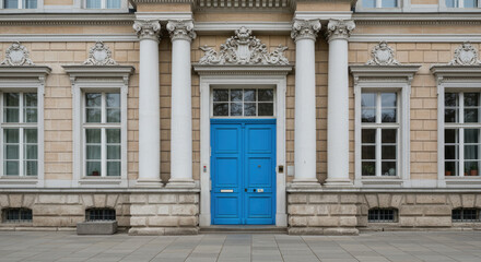 Obraz premium Classic European Building Entrance with Blue Door.