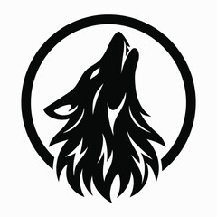 Black Wolf Silhouette Howling Inside a Circle white
