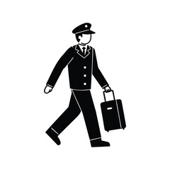 Illustration of a hotel bellhop or chauffeur walking with a suitcase