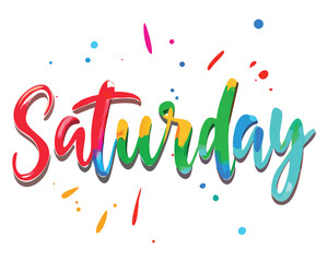 Colorful saturday illustration for weekend design and saturday graphic art for social media posts, Saturday text design