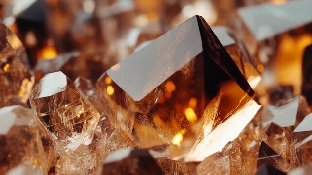 Close-up shot of sparkling gemstones and frozen crystals that emulate the appearance of molten lava or magma, with an emphasis on their brightness and textured surface.