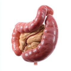 Human intestine model isolated on white background