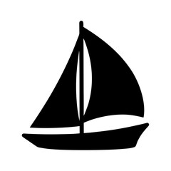 Simple black silhouette of a sailing boat or sailboat with two sails