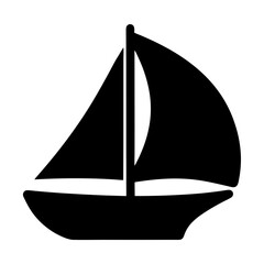 Simple black silhouette of a sailboat sailing on the water surface