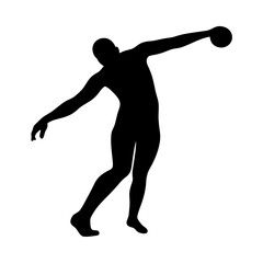 Silhouette of a discus thrower athlete in motion delivering powerful throw
