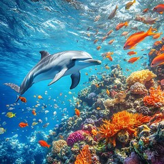 Fototapeta premium Tropical wildlife captured in clear blue ocean high resolution picture
