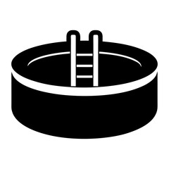 Simple black and white swimming pool icon with a ladder in front