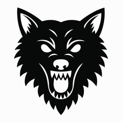 Black and white snarling wolf head illustration silhouette