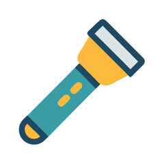 Stylized flat vector graphic of a blue flashlight icon