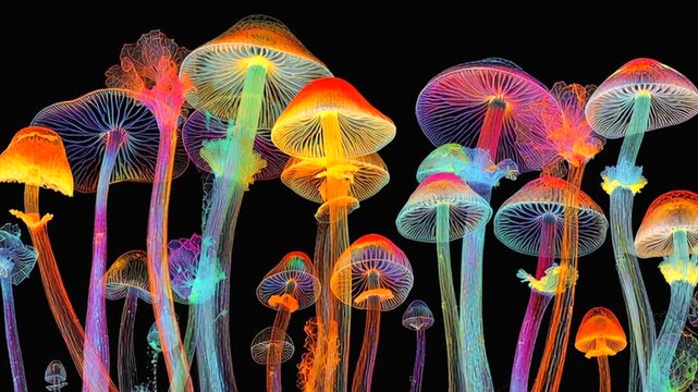 Magic Mushrooms, bunte halluzinogene Pilze, Generative AI