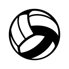 Simple black and white vector graphic of a volleyball in midair