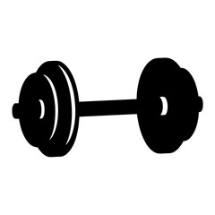 A stylized black and white illustration of a dumbbell on a white background