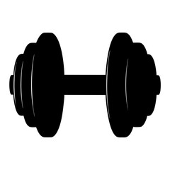 Simple black dumbbell with several weight plates shown in a vector illustration