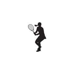 Silhouette of a female tennis player about to hit the ball