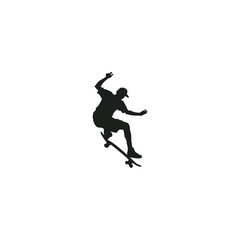 Silhouette of a skateboarder performing a trick isolated on white background vector illustration