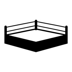 Black and white boxing ring with black ropes and black floor