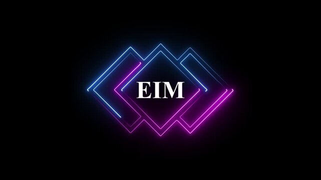 Abstract neon Hud knowledge ability business gear icon Glowing neon line concept. Glowing " EIM " button in German on a futuristic