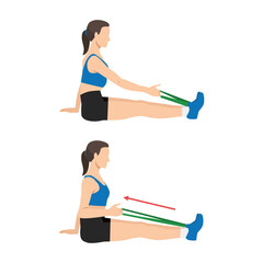 Seated Resistance Band Row for Back and Arm Strength. Flat vector illustration isolated on white background